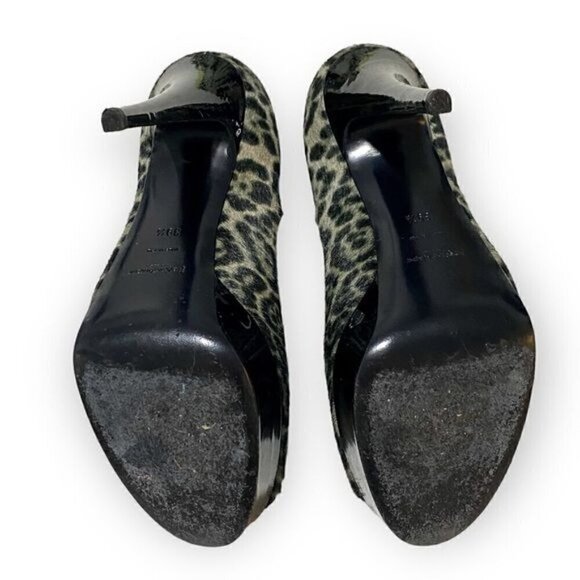 YSL Yves Saint Laurent Tribute Too 105 Mary Jane Peep Toe Pumps, Pony Leopard - Picture 10 of 16